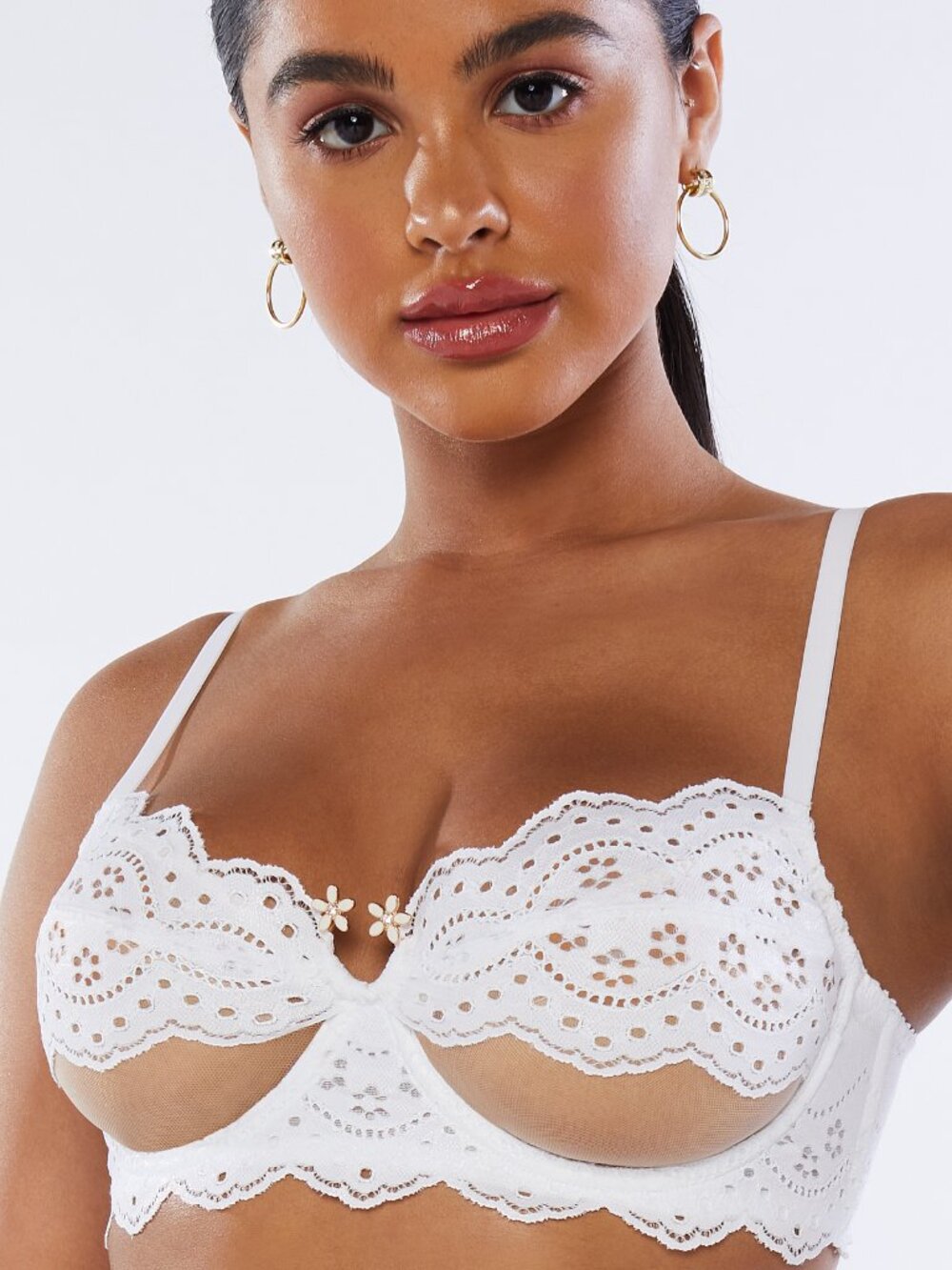 Bombshell Broderie Unlined Lace Balconette Bra